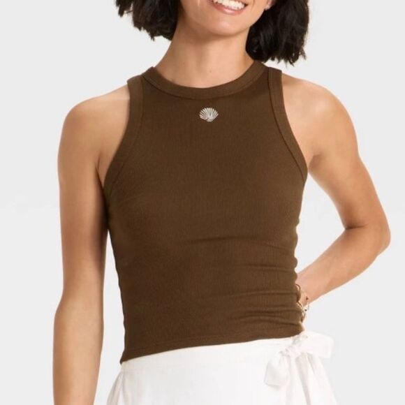 wild fable Tops - Seashell Medium Tank Ribbed Cocoa Brown